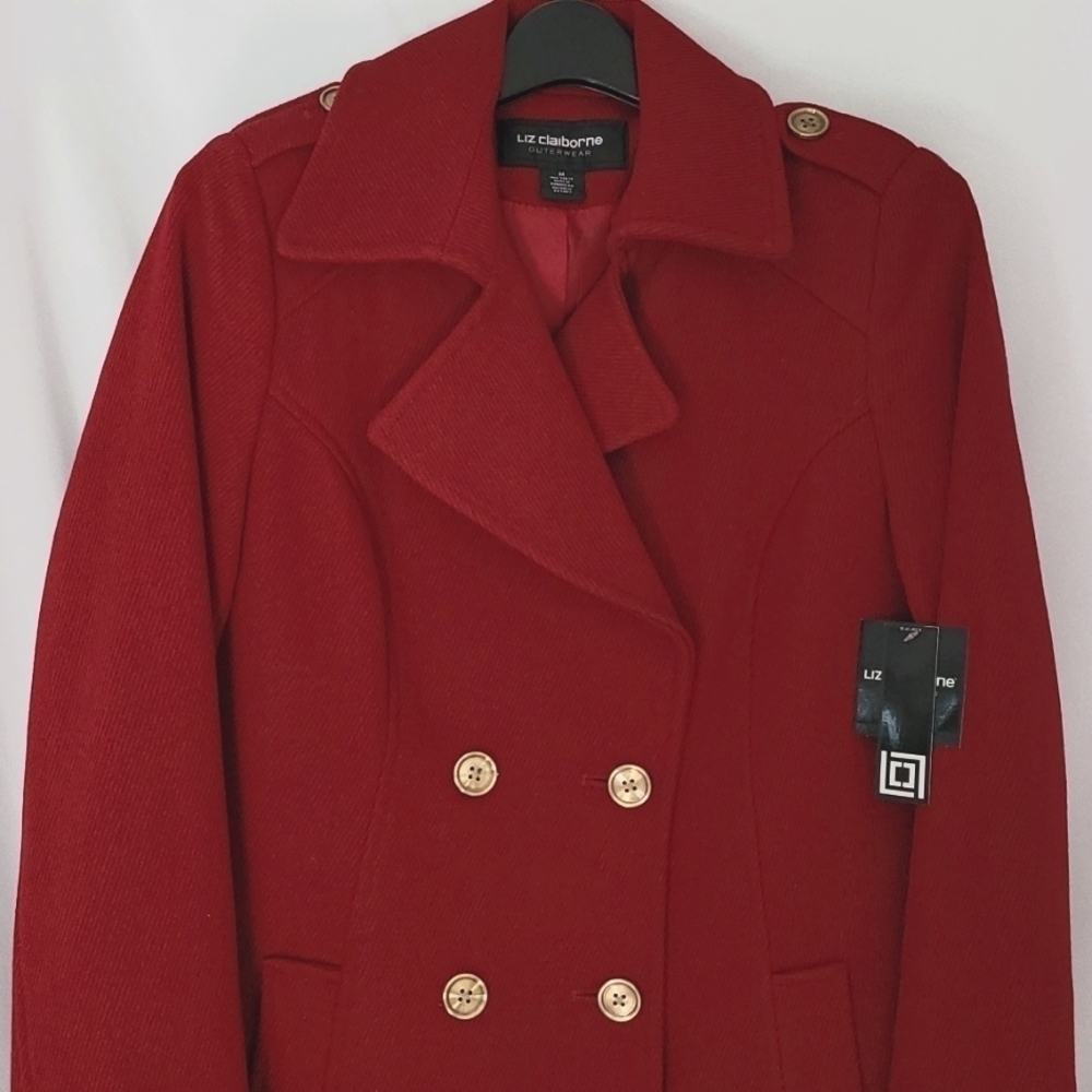 LIZ Claiborne Women's Red Double Breasted Coat - Picture 8 of 15